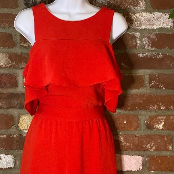 Zara Red Cold Shoulder Ruffle Jumpsuit size XS - Picture 6 of 8